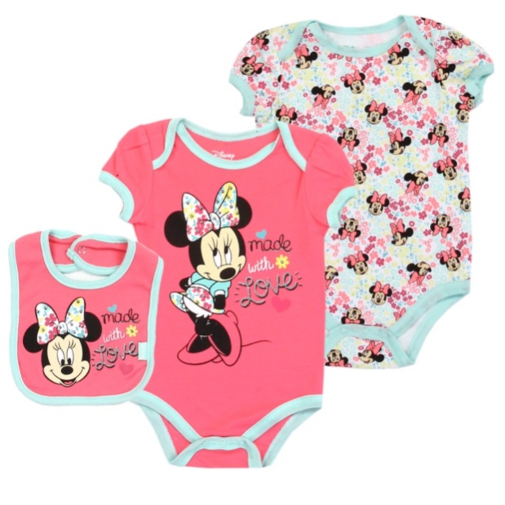 Minnie Mouse 3 Piece Onesies and Bib Set